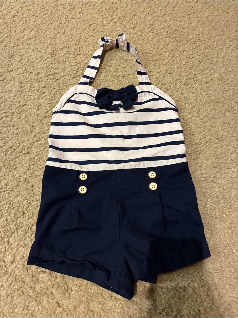 Janie and Jack Navy and White Striped Nautical Halter Romper